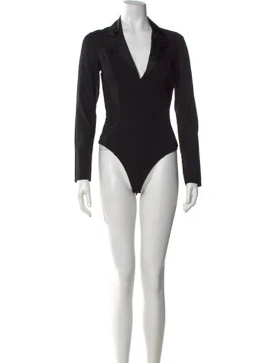 Pre-owned Fleur Du Mal V-neck Long Sleeve Bodysuit In Black