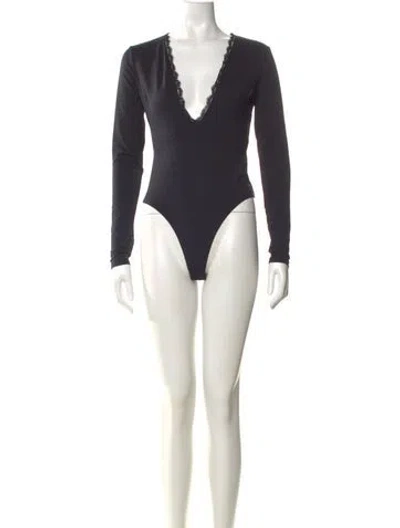 Pre-owned Fleur Du Mal V-neck Long Sleeve Bodysuit In Black