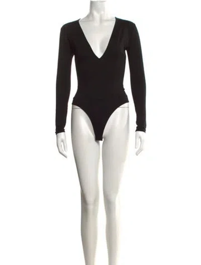 Pre-owned Fleur Du Mal V-neck Long Sleeve Bodysuit In Black