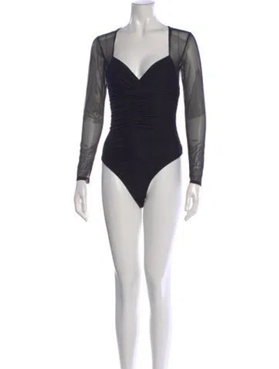 Pre-owned Fleur Du Mal V-neck Long Sleeve Bodysuit In Black