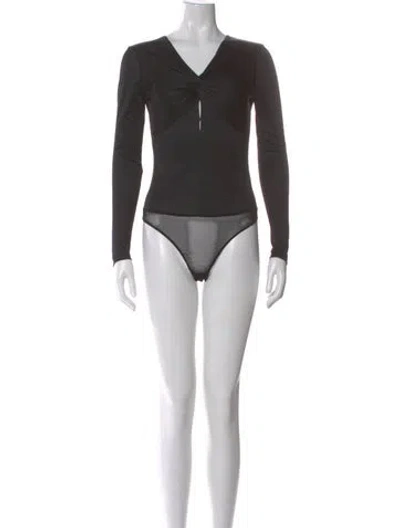Pre-owned Fleur Du Mal V-neck Long Sleeve Bodysuit In Black