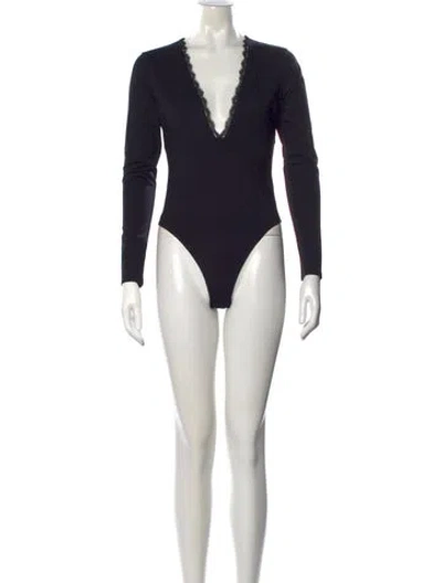 Pre-owned Fleur Du Mal V-neck Long Sleeve Bodysuit In Black