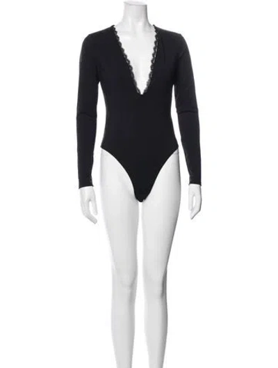 Pre-owned Fleur Du Mal V-neck Long Sleeve Bodysuit In Black