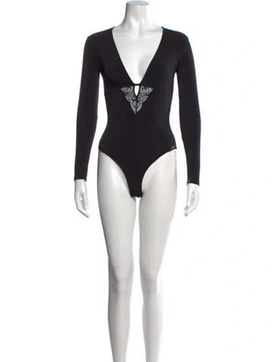 Pre-owned Fleur Du Mal V-neck Long Sleeve Bodysuit In Black