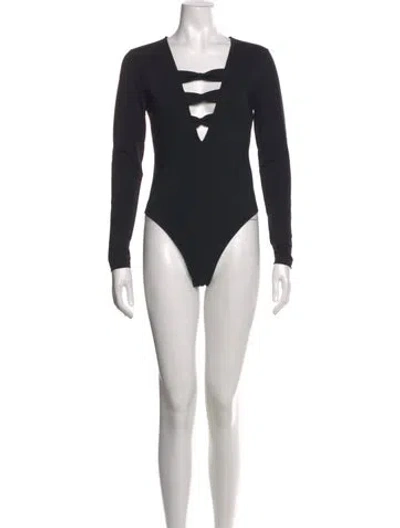 Pre-owned Fleur Du Mal V-neck Long Sleeve Bodysuit In Black