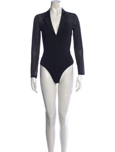 Pre-owned Fleur Du Mal V-neck Long Sleeve Bodysuit In Black