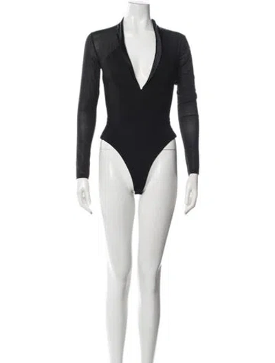 Pre-owned Fleur Du Mal V-neck Long Sleeve Bodysuit In Black