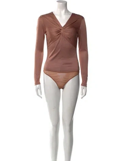 Pre-owned Fleur Du Mal V-neck Long Sleeve Bodysuit In Brown