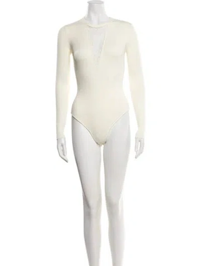 Pre-owned Fleur Du Mal V-neck Long Sleeve Bodysuit In Neutral