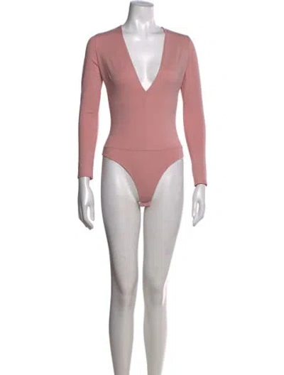 Pre-owned Fleur Du Mal V-neck Long Sleeve Bodysuit In Pink