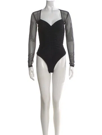 Pre-owned Fleur Du Mal V-neck Long Sleeve Bodysuit W/ Tags In Black