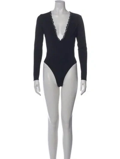 Pre-owned Fleur Du Mal V-neck Long Sleeve Bodysuit W/ Tags In Black