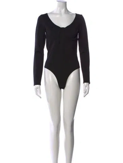 Pre-owned Fleur Du Mal V-neck Long Sleeve Bodysuit W/ Tags In Black