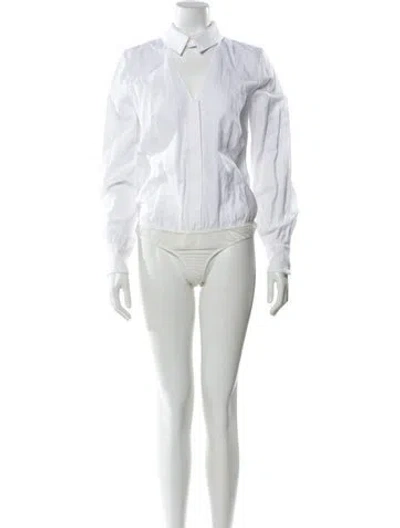 Pre-owned Fleur Du Mal V-neck Long Sleeve Bodysuit In White