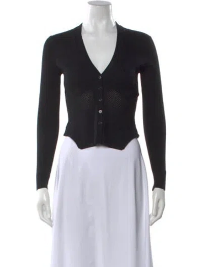 Pre-owned Fleur Du Mal V-neck Long Sleeve Button-up Top In Black