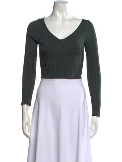 Pre-owned Fleur Du Mal V-neck Long Sleeve Crop Top In Black