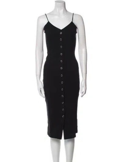 Pre-owned Fleur Du Mal V-neck Midi Length Dress In Black