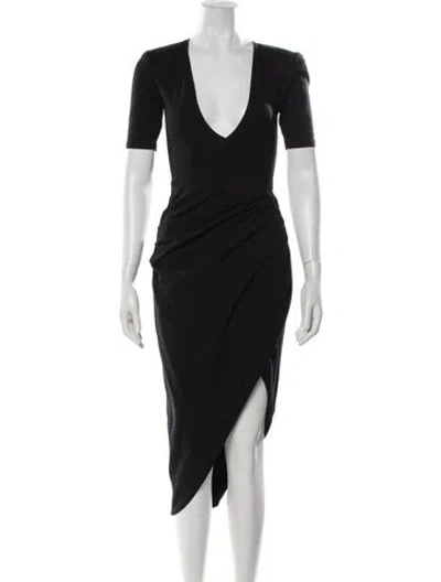 Pre-owned Fleur Du Mal V-neck Midi Length Dress In Black