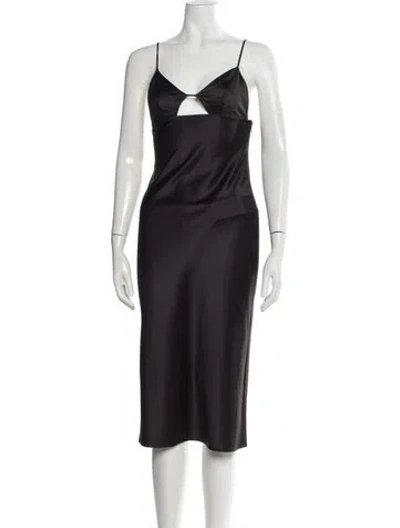 Pre-owned Fleur Du Mal V-neck Midi Length Dress In Black