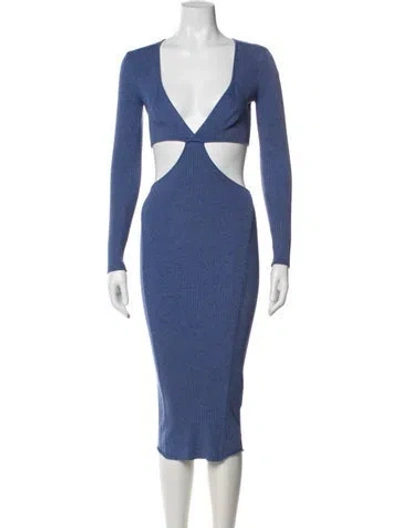 Pre-owned Fleur Du Mal V-neck Midi Length Dress In Blue