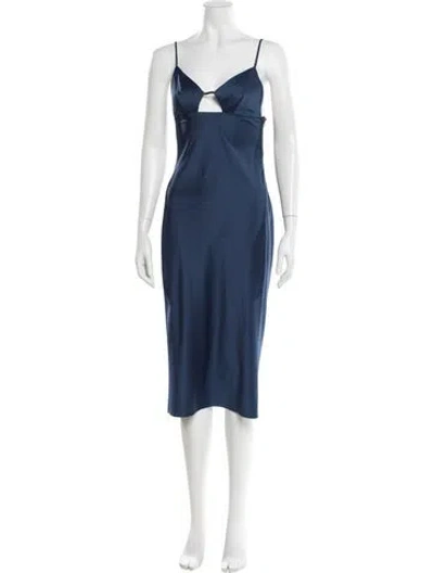 Pre-owned Fleur Du Mal V-neck Midi Length Dress In Blue