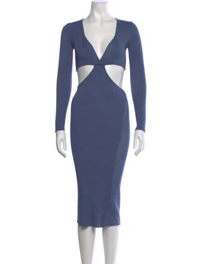 Pre-owned Fleur Du Mal V-neck Midi Length Dress In Blue