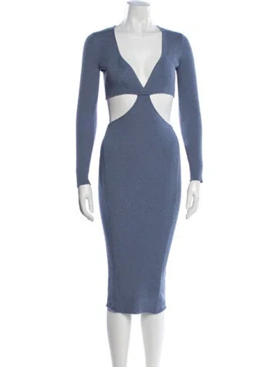 Pre-owned Fleur Du Mal V-neck Midi Length Dress In Blue
