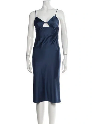Pre-owned Fleur Du Mal V-neck Midi Length Dress In Blue