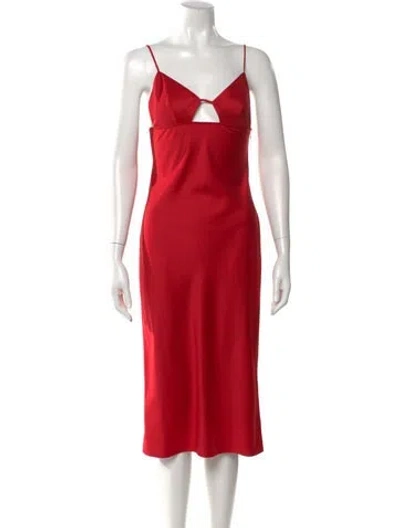 Pre-owned Fleur Du Mal V-neck Midi Length Dress In Red