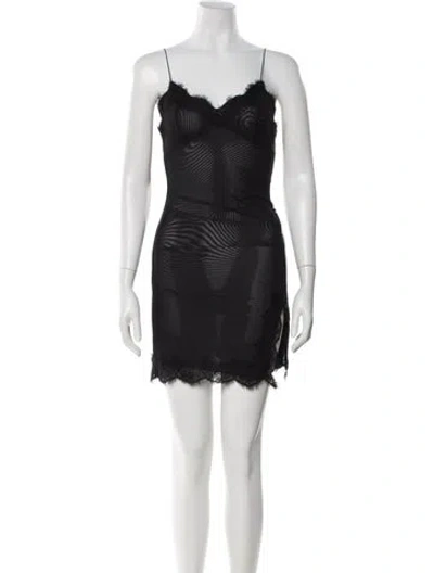 Pre-owned Fleur Du Mal V-neck Mini Dress In Black