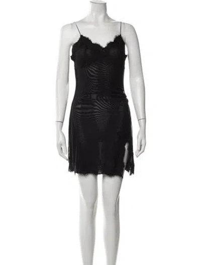 Pre-owned Fleur Du Mal V-neck Mini Dress In Black