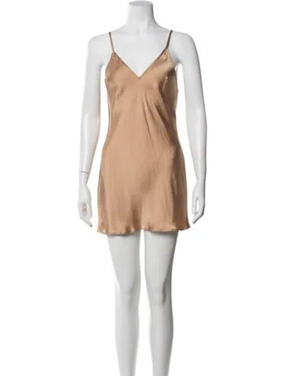 Pre-owned Fleur Du Mal V-neck Mini Dress In Brown