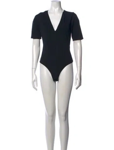 Pre-owned Fleur Du Mal V-neck Short Sleeve Bodysuit In Black