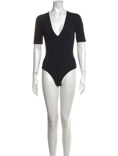 Pre-owned Fleur Du Mal V-neck Short Sleeve Bodysuit In Black