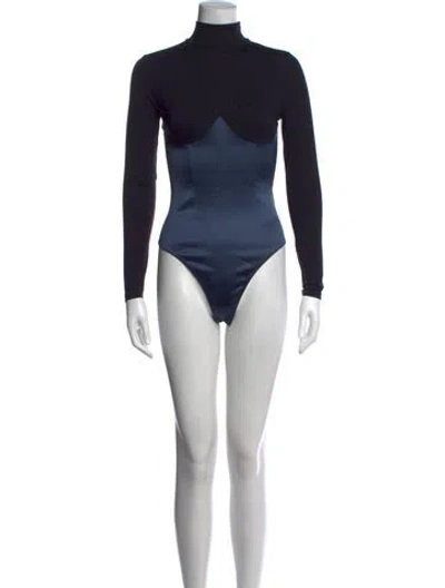 Pre-owned Fleur Du Mal V-neck Short Sleeve Bodysuit In Blue