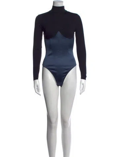 Pre-owned Fleur Du Mal V-neck Short Sleeve Bodysuit In Blue