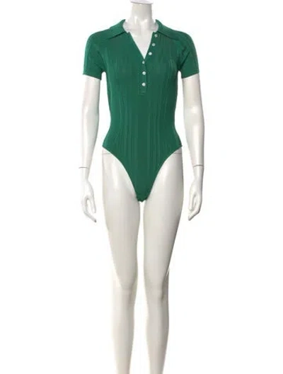 Pre-owned Fleur Du Mal V-neck Short Sleeve Bodysuit In Green