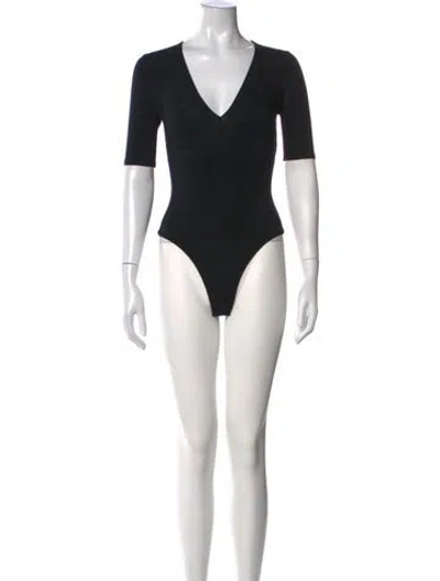 Pre-owned Fleur Du Mal V-neck Short Sleeve Bodysuit W/ Tags In Black