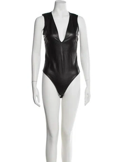 Pre-owned Fleur Du Mal V-neck Sleeveless Bodysuit In Black