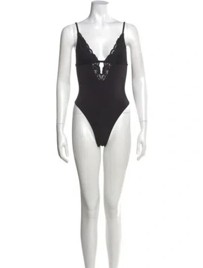 Pre-owned Fleur Du Mal V-neck Sleeveless Bodysuit In Black