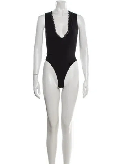Pre-owned Fleur Du Mal V-neck Sleeveless Bodysuit In Black