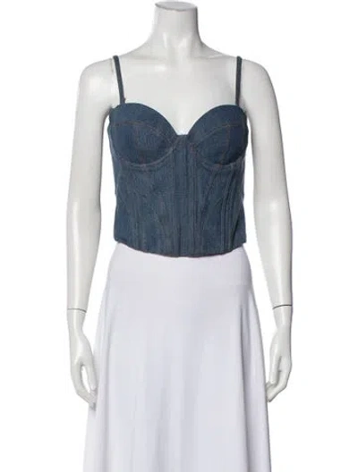 Pre-owned Fleur Du Mal V-neck Sleeveless Crop Top In Blue