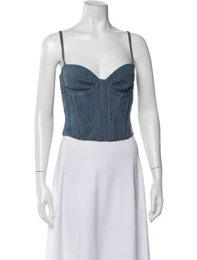 Pre-owned Fleur Du Mal V-neck Sleeveless Crop Top In Blue