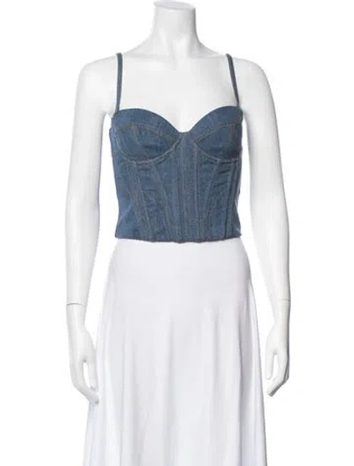 Pre-owned Fleur Du Mal V-neck Sleeveless Crop Top W/ Tags In Blue