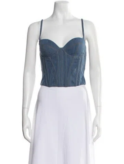 Pre-owned Fleur Du Mal V-neck Sleeveless Crop Top W/ Tags In Blue