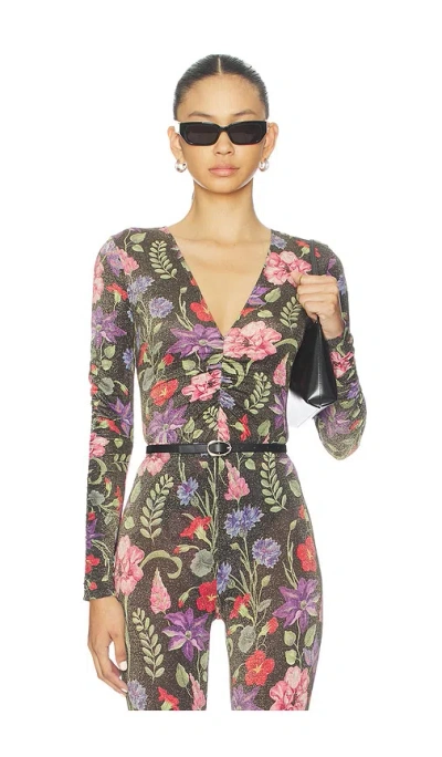 Fleur Du Mal Wildfleur Plunge Bodysuit In Multi