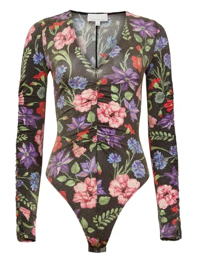 Fleur Du Mal Wildfleur Plunge Bodysuit In Black