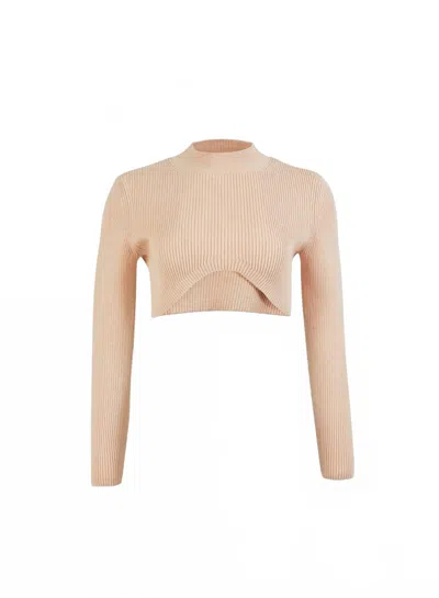 Fleur Du Mal Women's Knit Cropped Turtleneck Top In Oatmeal In White