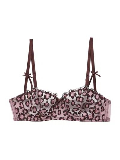 Fleur Du Mal Women's Leopard Embroidered Stretch-silk Balconette Bra In Brown