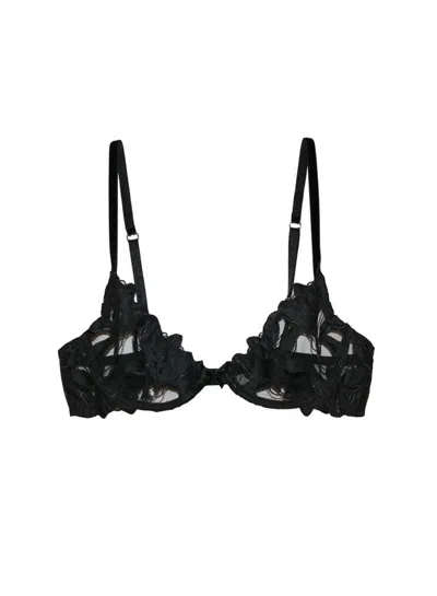 Fleur Du Mal Women's Lily Embroidered Floral Lace Bra In Black